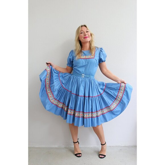 1960's Vintage Folk Embroidered Western Dress ~ Women's Extra Small Small XS SM - Picture 6 of 10